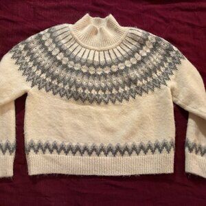 Jennifer Reed TURTLENECK SWEATER 100% Wool Womens S Small Gray/Cream Pullover